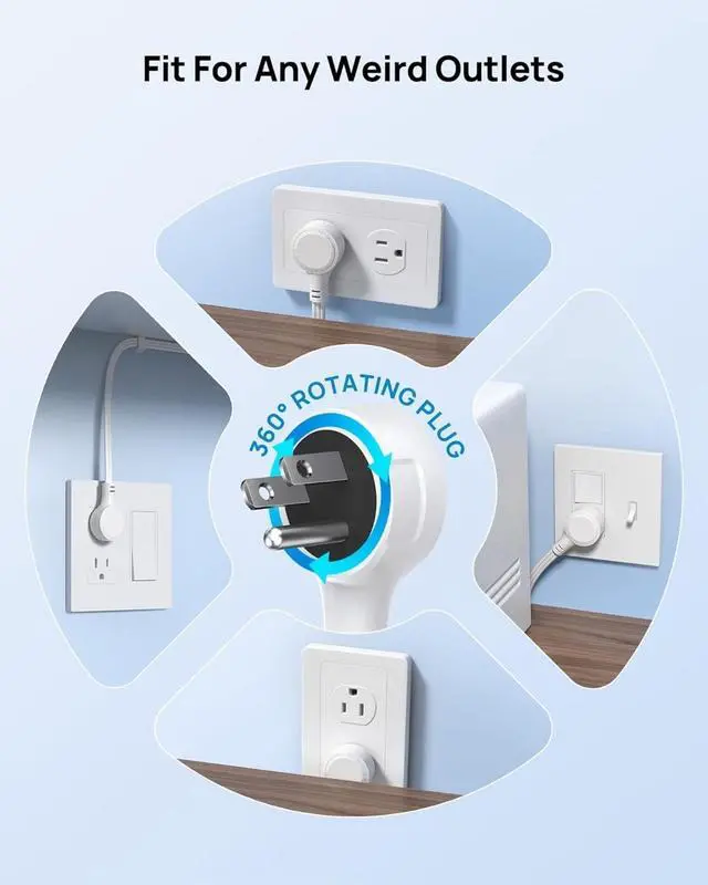 Alt view image 5 of 7 - Surge Protector Power Strip with 360° Rotating Flat Plug, 5 Widely Spaced Outlets with 2 USB C and 2 USB A, 1440J Surge Protector, Wall Mountable, Extension Cord 6ft for Home Office Dorm, White