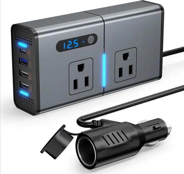 Main image of FOR 200W Car Power Inverter Newly Car Plug Adapter Outlet Charger DC 12V to 110V Car Inverter with 1.2A&2.4A USB, 1 QC3.0 USB and 1 Type C Ports Black