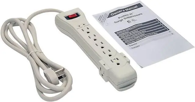 Alt view image 6 of 7 - 7 Outlet Surge Protector Power Strip, 7ft Cord, Right Angle Plug, 2160 Joules, & $75,000 INSURANCE (SUPER7) Ivory