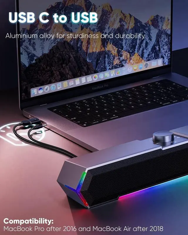 Alt view image 5 of 6 - FOR G11 Computer Speakers for Desktop, Touch Lights PC Speakers with Surge Clear Sound, USB C/USB Powered for Computer Desktop PC Laptop Monitor