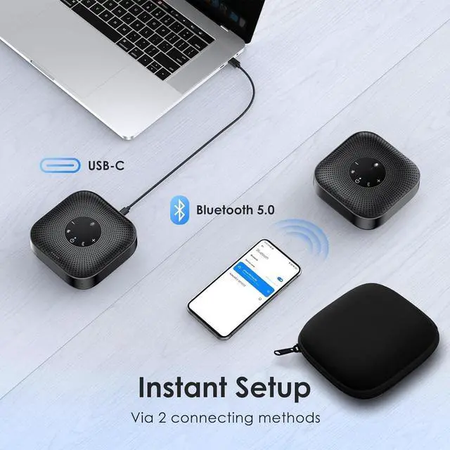 Alt view image 4 of 7 - Conference Speakerphone M0 Plus, 4 AI Mics 360° Voice Pickup, Noise Reduction, USB C Speaker, Bluetooth Conference Speaker for 8 People w/Daisy Chain for 16 Compatible with Leading Software