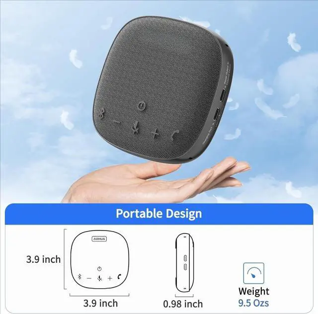 Alt view image 4 of 7 - FOR Conference Speaker and Microphone, Bluetooth Speakerphone with 360° Voice Pickup, Advanced Noise Reduction, USB-C Plug & Play, Compatible with Zoom and MS Team