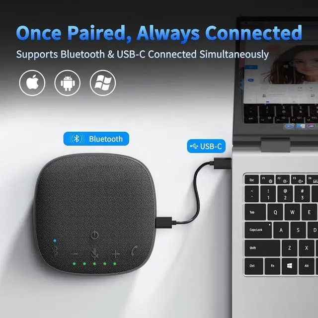 Alt view image 2 of 7 - FOR Conference Speaker and Microphone, Bluetooth Speakerphone with 360° Voice Pickup, Advanced Noise Reduction, USB-C Plug & Play, Compatible with Zoom and MS Team