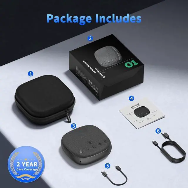 Alt view image 5 of 7 - FOR Conference Speaker and Microphone, Bluetooth Speakerphone with 360° Voice Pickup, Advanced Noise Reduction, USB-C Plug & Play, Compatible with Zoom and MS Team