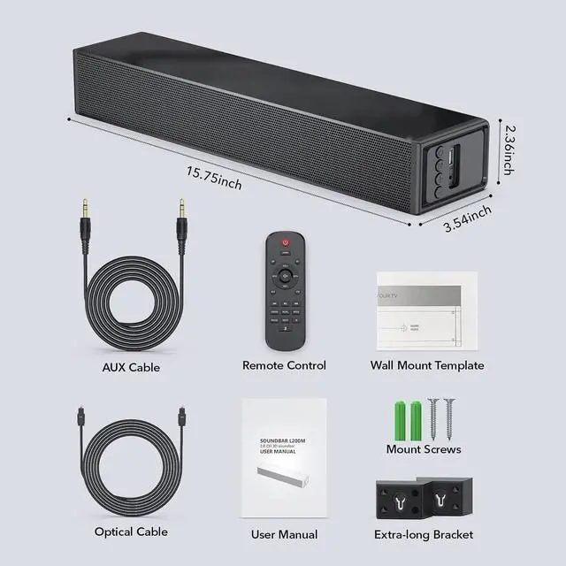 Alt view image 4 of 7 - Small Sound Bar for TV, PC, Gaming, Surround Sound System, Mini TV Speaker Soundbar with Bluetooth/HDMI ARC/Optical/AUX/USB Connections