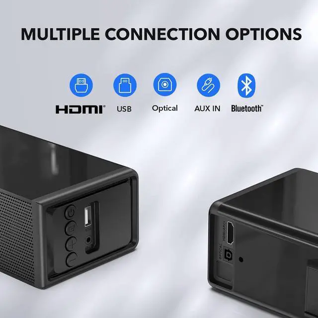 Alt view image 6 of 7 - Small Sound Bar for TV, PC, Gaming, Surround Sound System, Mini TV Speaker Soundbar with Bluetooth/HDMI ARC/Optical/AUX/USB Connections