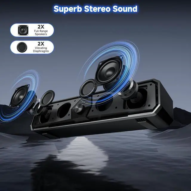 Alt view image 2 of 5 - Bluetooth Computer Speakers for Desktop, USB Plug & Play PC Speakers with Dynamic LED Light, Stereo Sound Soundbar for Desktop Laptop Monitor (USB-C Adapter Included)