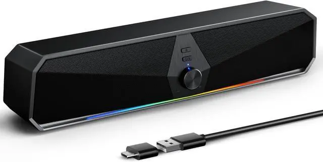 Main image of Bluetooth Computer Speakers for Desktop, USB Plug & Play PC Speakers with Dynamic LED Light, Stereo Sound Soundbar for Desktop Laptop Monitor (USB-C Adapter Included)