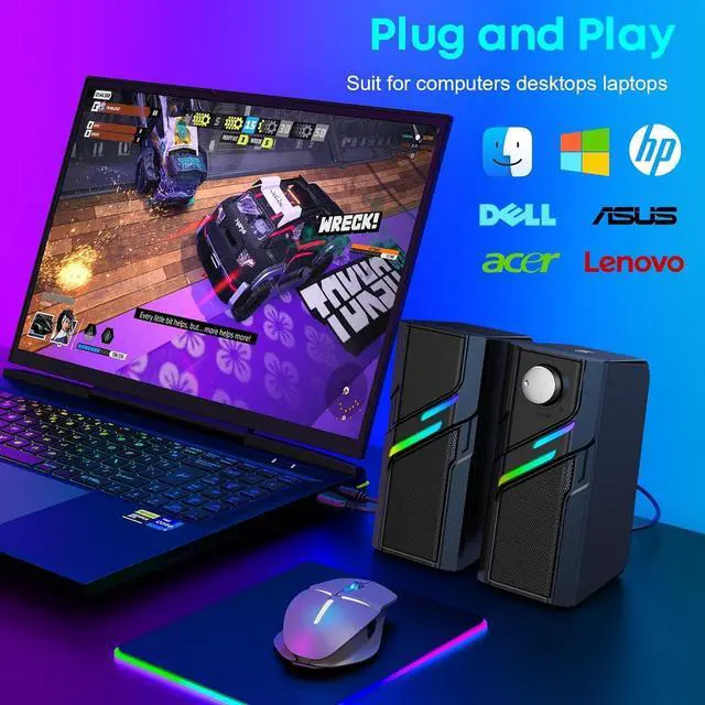 Alt view image 5 of 5 - forComputer Speakers for Desktop PC with Easy Knob, Clear Powerful Sound, Touch Lights, Plug and Play for Computer Desktop PC, Monitors, Laptop (USB & AUX)