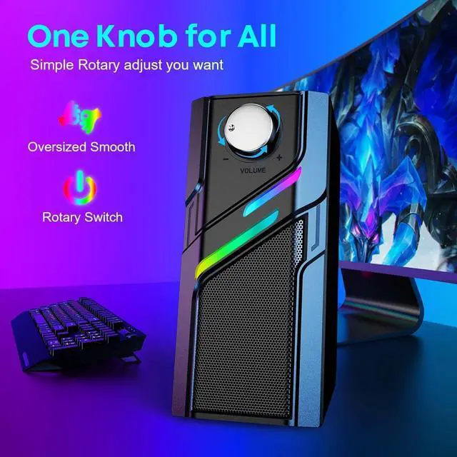 Alt view image 3 of 5 - forComputer Speakers for Desktop PC with Easy Knob, Clear Powerful Sound, Touch Lights, Plug and Play for Computer Desktop PC, Monitors, Laptop (USB & AUX)