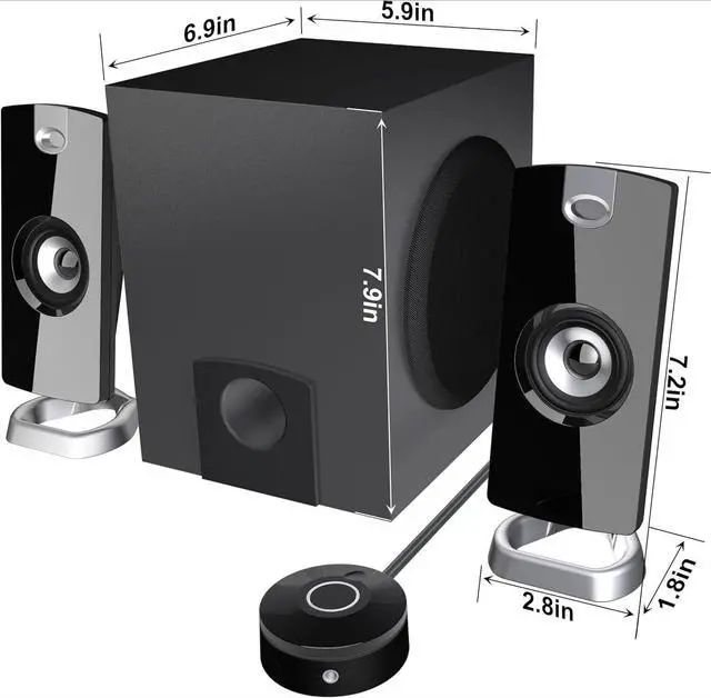 Alt view image 2 of 7 - 2.1 Speaker System with Subwoofer with 18W of Power  Easy Setup and Convenient Controls, Great for Music, Movies, and Gaming