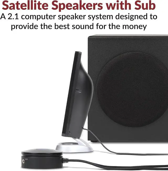 Alt view image 3 of 7 - 2.1 Speaker System with Subwoofer with 18W of Power  Easy Setup and Convenient Controls, Great for Music, Movies, and Gaming
