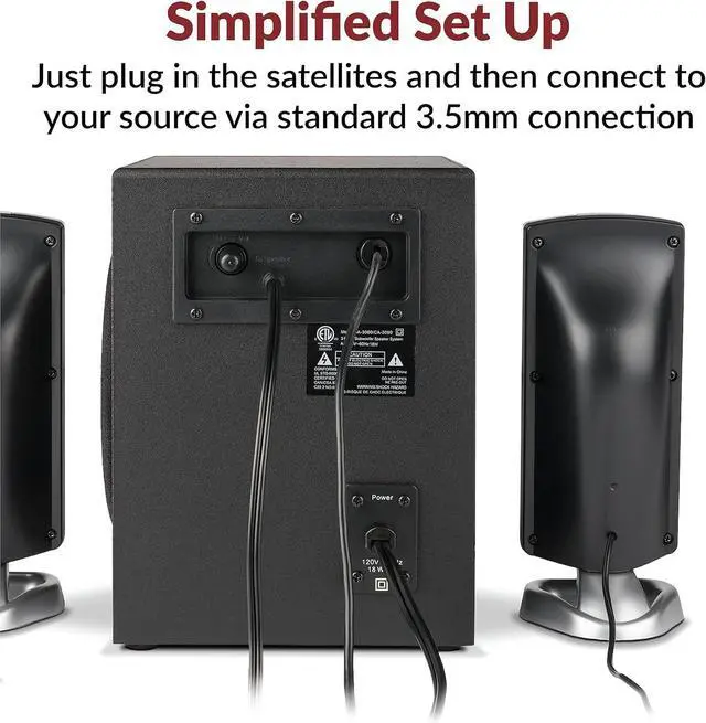 Alt view image 5 of 7 - 2.1 Speaker System with Subwoofer with 18W of Power  Easy Setup and Convenient Controls, Great for Music, Movies, and Gaming