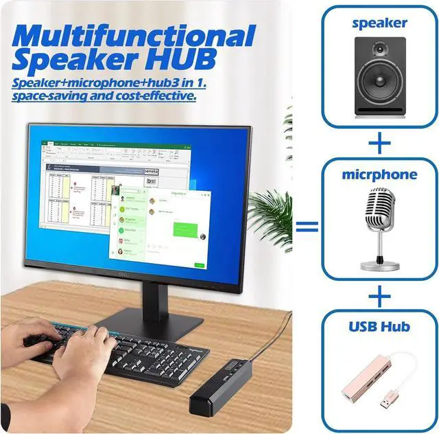 Alt view image 2 of 6 - 3 in 1 USB Computer Speaker with Microphone, PC Laptop Desktop Conference Speaker with Mic for Smart Home Office and Online Study360 Degree Enhanced Voice Pickup, Noise Reduction