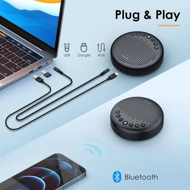 Alt view image 5 of 6 - Conference Speaker and Microphone Luna 360° Voice Pickup w/Noise Reduction/Mute/Indicator USB Bluetooth Speakerphone w/Dongle for 8 People Daisy Chain for 16 Compatible with Leading Software