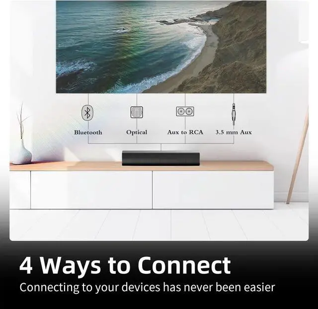 Alt view image 3 of 6 - Sound Bars for TV 16-inch, Cinematic TV Sound Bar with Impactful Bass, Bluetooth Soundbar for TV with Remote Control, Wall Mountable TV Speakers Sound Bar Work with Traditional or Smart TV