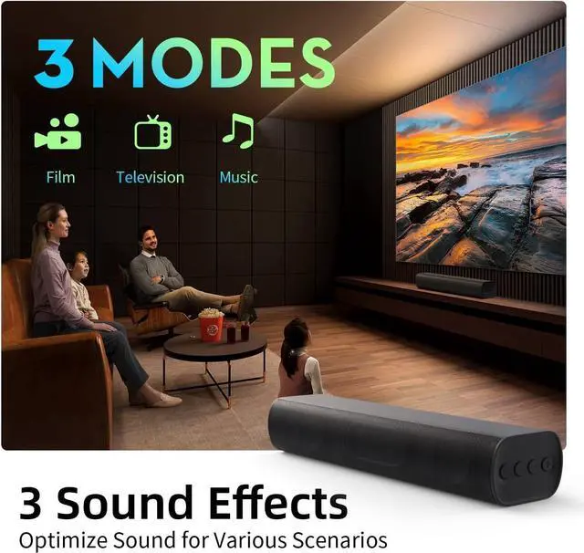 Alt view image 5 of 6 - Sound Bars for TV 16-inch, Cinematic TV Sound Bar with Impactful Bass, Bluetooth Soundbar for TV with Remote Control, Wall Mountable TV Speakers Sound Bar Work with Traditional or Smart TV