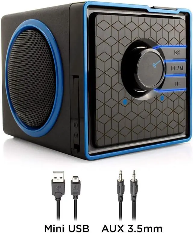 Alt view image 3 of 5 - Wired Portable Speaker with USB Music Player - Cube Speaker with USB Flash Drive MP3 Input, 3.5mm AUX Port, Playback Buttons, Rechargeable 5 Hour Battery (Wired AUX Only)