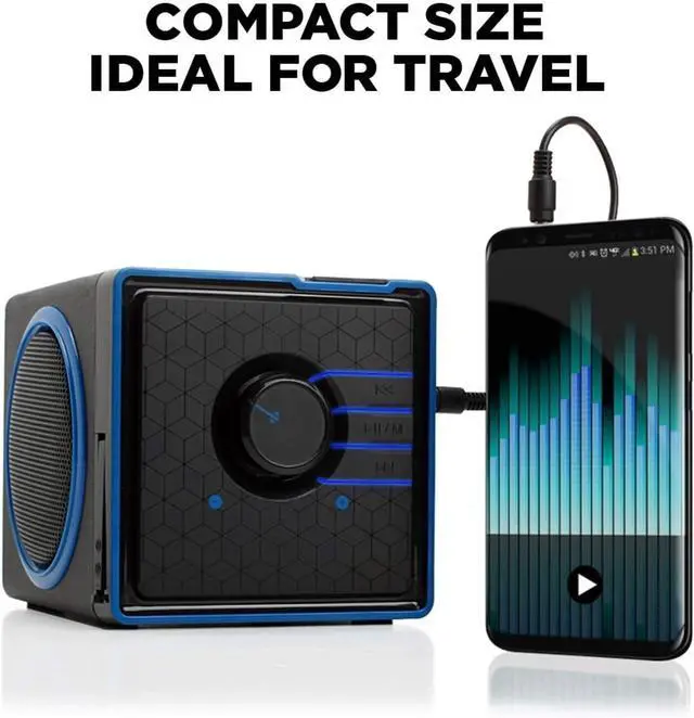 Alt view image 5 of 5 - Wired Portable Speaker with USB Music Player - Cube Speaker with USB Flash Drive MP3 Input, 3.5mm AUX Port, Playback Buttons, Rechargeable 5 Hour Battery (Wired AUX Only)