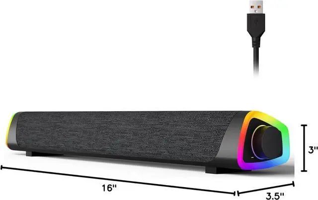Alt view image 6 of 7 - R30 Plus Bluetooth Computer Speakers for PC Desktop, All-in-one Control Button with 6 Modes LED Lights, Wired USB Powered Sound Bar, Surround Sound Portable SoundBar for Monitor Laptop Phone