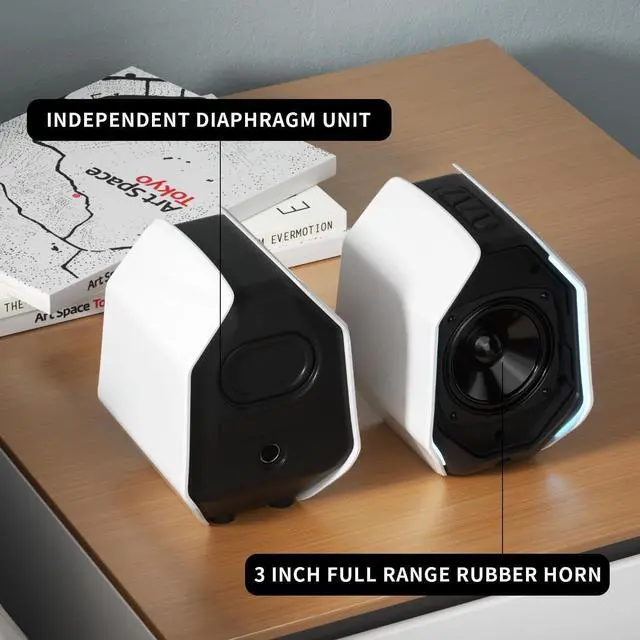 Alt view image 2 of 7 - FOR 30W PC Gaming Computer Speakers for Laptop, Mac, Desktop Computer, Woofer Speakers, Bluetooth, USB, 3.5mm AUX Inputs, RGB Lights, Multimedia Speakers, White