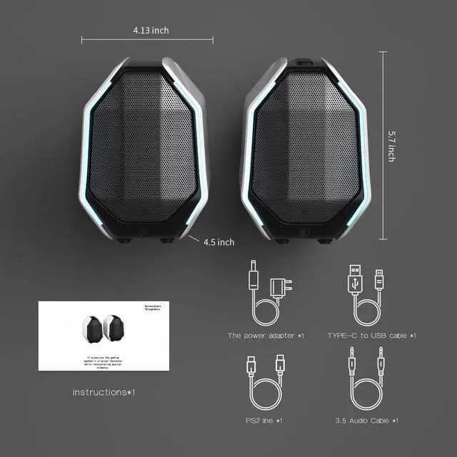 Alt view image 7 of 7 - FOR 30W PC Gaming Computer Speakers for Laptop, Mac, Desktop Computer, Woofer Speakers, Bluetooth, USB, 3.5mm AUX Inputs, RGB Lights, Multimedia Speakers, White