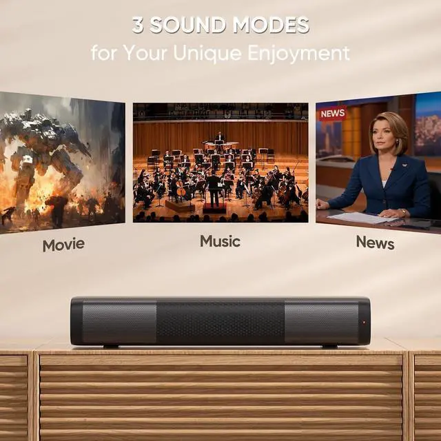 Alt view image 3 of 6 - 15.2 Inch Compact Sound Bar for Smart TV, 50W Soundbar for TV with Bluetooth5.3, Opt & AUX, Easy Setup & Wall Mountable, Perfect tv Sound bar for PC and Small Spaces Like Bedrooms