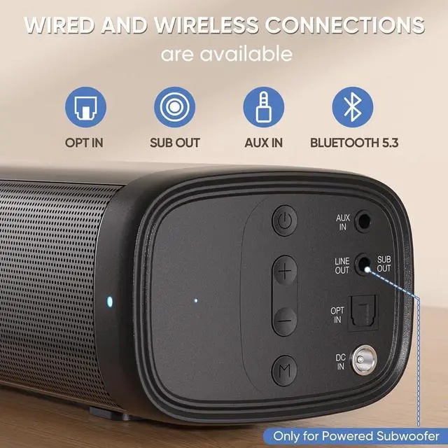 Alt view image 4 of 6 - 15.2 Inch Compact Sound Bar for Smart TV, 50W Soundbar for TV with Bluetooth5.3, Opt & AUX, Easy Setup & Wall Mountable, Perfect tv Sound bar for PC and Small Spaces Like Bedrooms