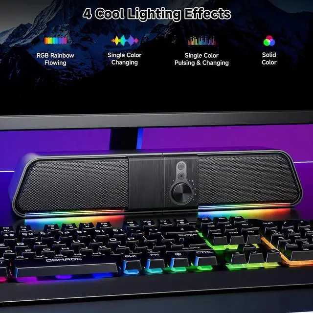 Alt view image 6 of 7 - 2 in 1 Bluetooth Computer Speakers for Desktop, USB Plug & Play Clear Sound PC Speakers with RGB Light, Monitor Sound Bar with Volume Knob, Gaming Speaker for PC Laptop Phone Tablet