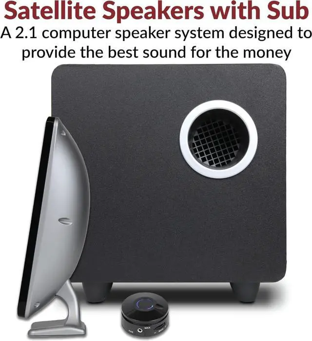 Alt view image 2 of 7 - 2.1 Multimedia Speaker System with Subwoofer, Perfect Computer Speakers for PC or Mac, Great for Music, Movies, and Gaming