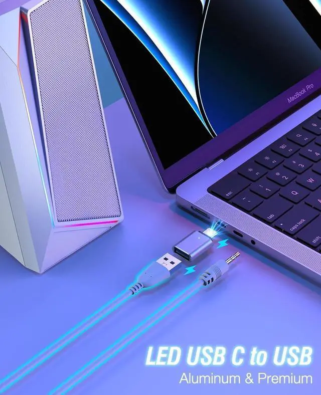 Alt view image 6 of 6 - Computer Speakers, USB/USB-C Powered PC Speakers with Loud Stereo Sound, Headphone-in for Desktop, Laptop, Monitor
