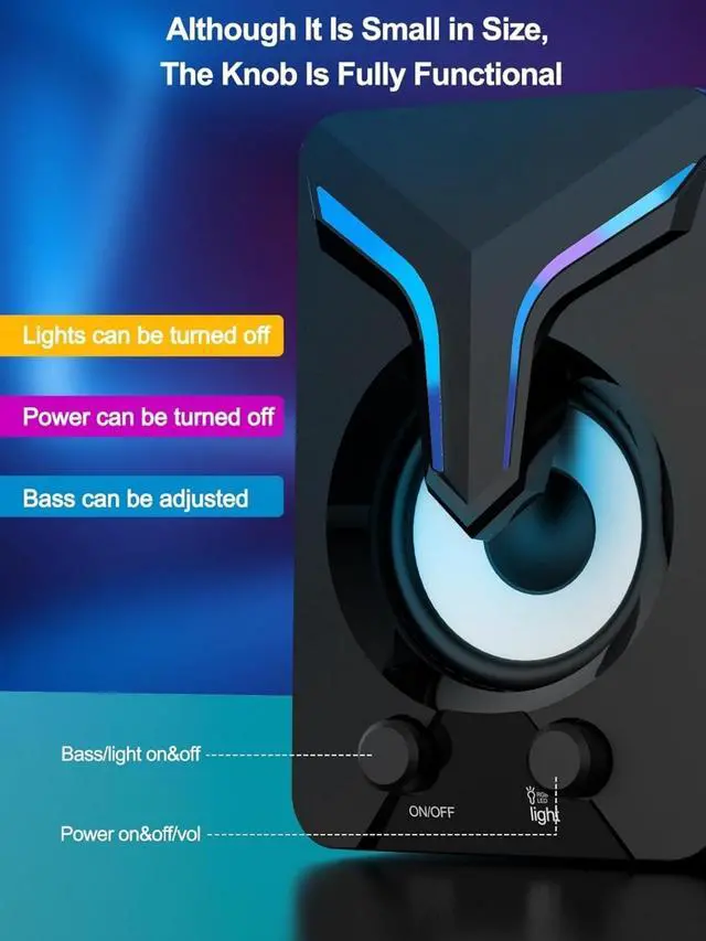Alt view image 5 of 6 - FOR Computer Speakers,Mini PC Speakers with Subwoofer,2.1 Desktop Speaker with RGB Lights,USB Powered, Stereo Sound,Gaming Speakerwith 3.5mm Aux Cable for Monitor/Laptop/Tablet(S212)