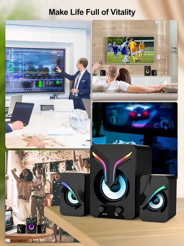 Alt view image 6 of 6 - FOR Computer Speakers,Mini PC Speakers with Subwoofer,2.1 Desktop Speaker with RGB Lights,USB Powered, Stereo Sound,Gaming Speakerwith 3.5mm Aux Cable for Monitor/Laptop/Tablet(S212)