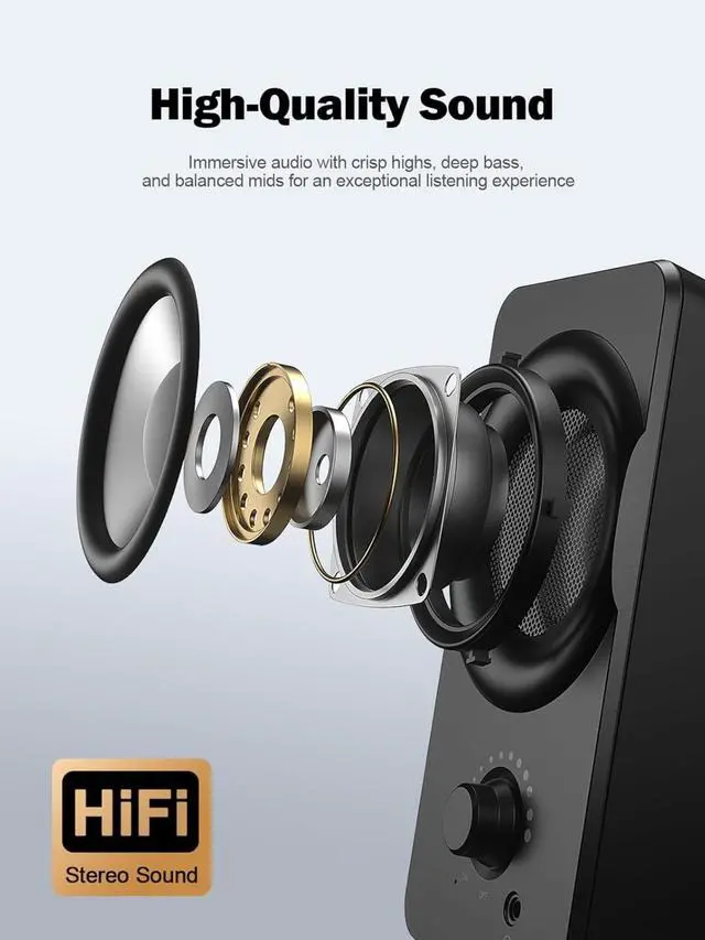 Alt view image 2 of 6 - Computer Speakers for Desktop PC, Plug & Play USB Speaker with 2 Speaker Units, Dynamic RGB Light PC Speakers, USB/Type-C Powered Wired Speakers for Desktop, Laptop, Projector
