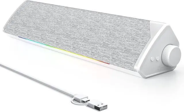 Main image of R60 Bluetooth Computer Speakers, USB-C/USB Plug-N-Play PC Speakers with LED Dynamic Light, Surround Sound Soundbar Speaker with Rotary Switch for Desktop Laptop