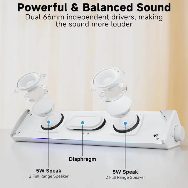 Alt view image 2 of 7 - R60 Bluetooth Computer Speakers, USB-C/USB Plug-N-Play PC Speakers with LED Dynamic Light, Surround Sound Soundbar Speaker with Rotary Switch for Desktop Laptop