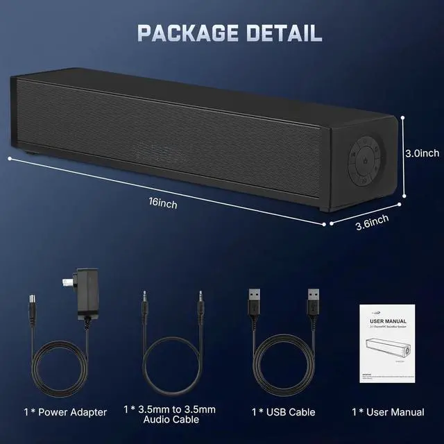 Alt view image 7 of 7 - 2.1 Computer Speakers for Desktop PC, Bluetooth 5.3 Computer Sound Bar with HiFi Sound, 7 RGB Light Modes, DC Powered Laptop Speakers with 3.5mm AUX-in/USB Connected for Game, Music and Movie