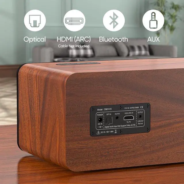 Alt view image 5 of 7 - FOR-Sound Bars for TV, 16.5'' Wooden TV Speakers Soundbar Home Theater Surround Sound System with Dual 3.5'' Woofers, Bluetooth 5.0 and HDMI ARC/Optical/AUX Input for TV, Projector, Record Player