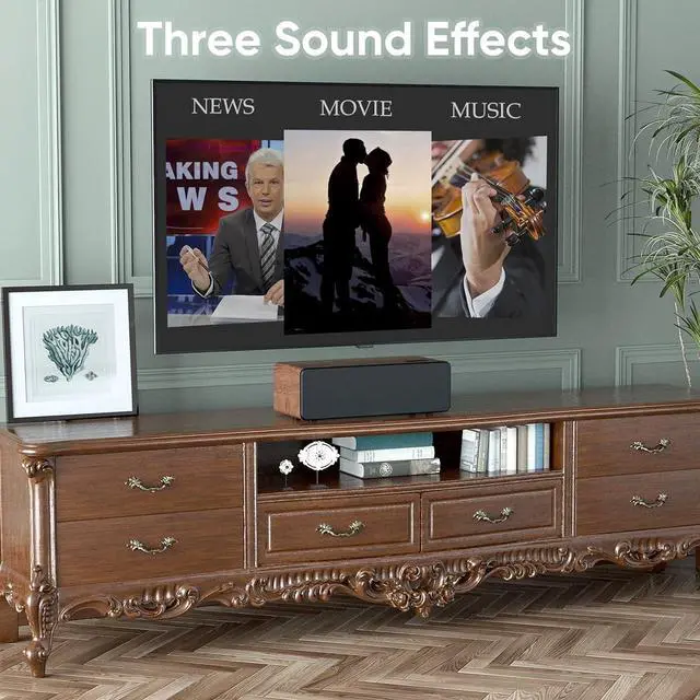 Alt view image 6 of 7 - FOR-Sound Bars for TV, 16.5'' Wooden TV Speakers Soundbar Home Theater Surround Sound System with Dual 3.5'' Woofers, Bluetooth 5.0 and HDMI ARC/Optical/AUX Input for TV, Projector, Record Player