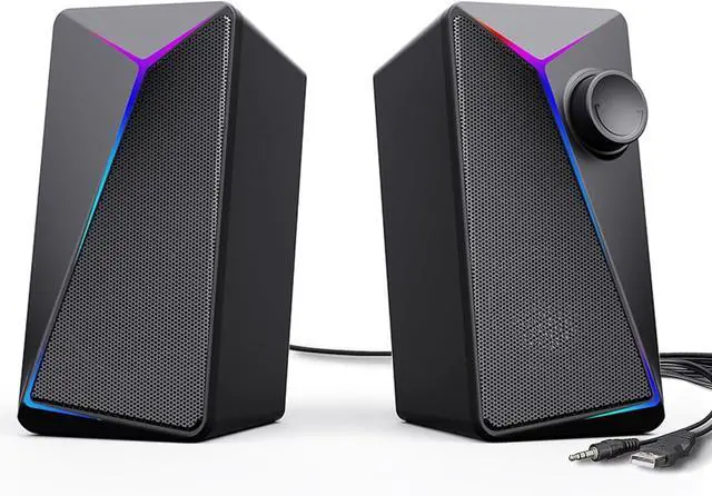 Main image of Computer Speakers, Gaming PC Speakers with Enhanced Bass and Volume Control, Stereo 2.0 USB Powered 3.5mm Aux Multimedia Speakers for Laptop/Desktop/Tablets/Phone