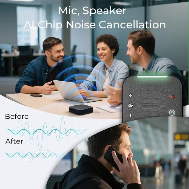 Alt view image 4 of 7 - Conference Speaker and Microphone, USB C & Bluetooth Speakerphone for Computer, Laptop Speakers with mic, 360° Voice Pickup, AI Noise Reduction, 20H Call Time, Online Meetings