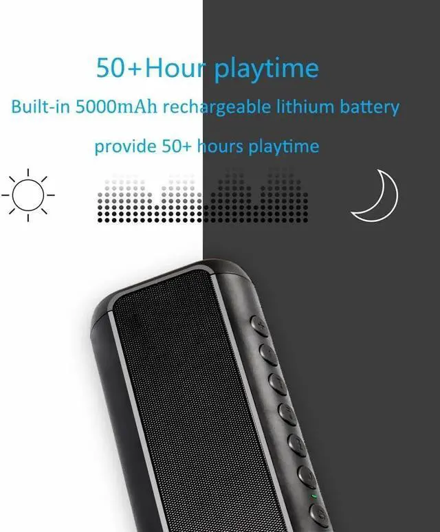 Alt view image 3 of 7 - Solar Bluetooth Speaker Portable Wireless, 50H Playtime with HD Stereo Sound,5000mAh Can Charge Cell Phone,BT5.3,Outdoor Waterproof IPX6,TWS Pairing/AUX/TF play for Camping/Beach/Party/travel/Cycling