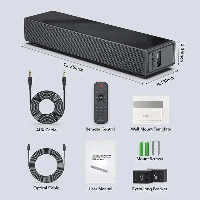 Alt view image 7 of 7 - 2.1 CH Sound Bar with Built-in Subwoofer, Small Soundbar for TV, PC, Gaming, Mini TV Speaker with Bluetooth/HDMI ARC/Optical/AUX/USB Connections