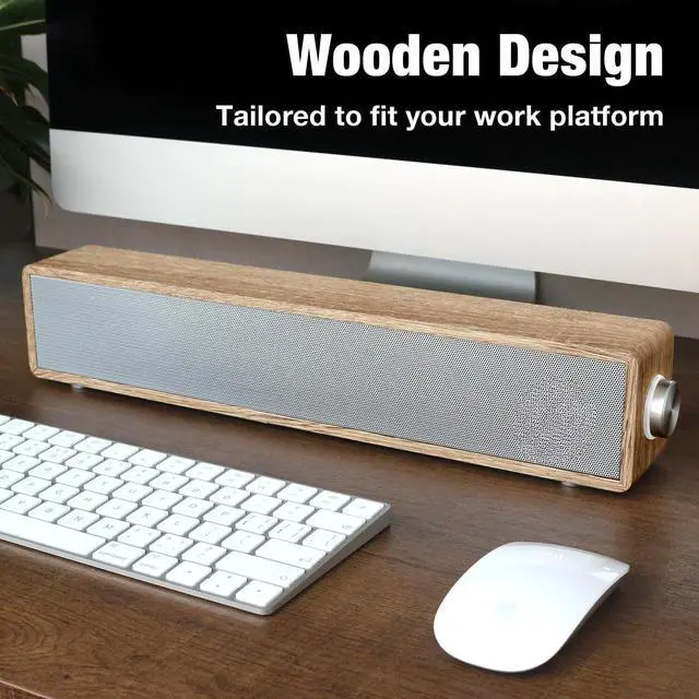 Alt view image 2 of 7 - Computer Speakers, Wired Computer Sound Bar, Wooden Mini Soundbar, USB Powered PC Speakers 3.5mm AUX & PC Input (Yellow)