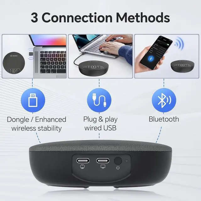 Alt view image 6 of 7 - USB Conference Microphone Speaker with Dongle, Bluetooth Speakerphone, 360° Voice Pickup, 4 Mics, Portable USB Speakerphone w/Noise Reduction for Home Office, Meeting Teams, Zoom, NewPie 30