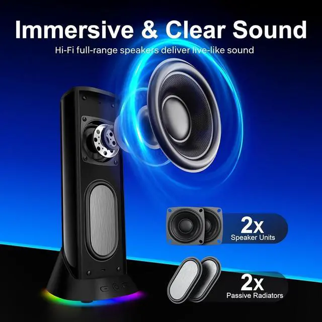 Alt view image 2 of 7 - Computer Speakers  Hi-Fi Stereo PC Speakers with 9 LED Lighting Modes, Enhanced Bass and Sound, USB/Type-C Powered and 3.5mm Audio Wired Desktop Speakers for PC, Laptop, Monitor, MacBook