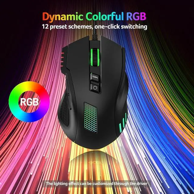 Alt view image 4 of 7 - Wired Gaming Mouse, 12,800 DPI RGB Ergonomic Computer Mouse with Optical Sensor, 8 Programmable Buttons, 12 Backlit Modes, Software for DIY Keybinds, Rapid Fire, USB Gaming Mice for Laptop, PC