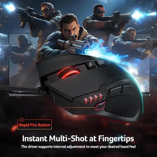 Alt view image 5 of 7 - Wired Gaming Mouse, 12,800 DPI RGB Ergonomic Computer Mouse with Optical Sensor, 8 Programmable Buttons, 12 Backlit Modes, Software for DIY Keybinds, Rapid Fire, USB Gaming Mice for Laptop, PC