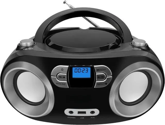 Main image of FOR-Portable CD Player Boombox with FM Radio, Bluetooth, USB Port, AUX Input, and Headphone Jack  CD-R/CD-RW/MP3-CD Compatible, Clear Stereo Sound, Backlit LCD Display  Black