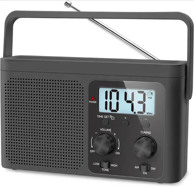 Main image of AM FM Radio Portable - Shortwave Radio Battery Powered or Plug in Wall for Home Outdoor, Strong Reception, Large Dial Easy to Use, Digital Time Display, Transistor Antenna, Seniors Small Gfit